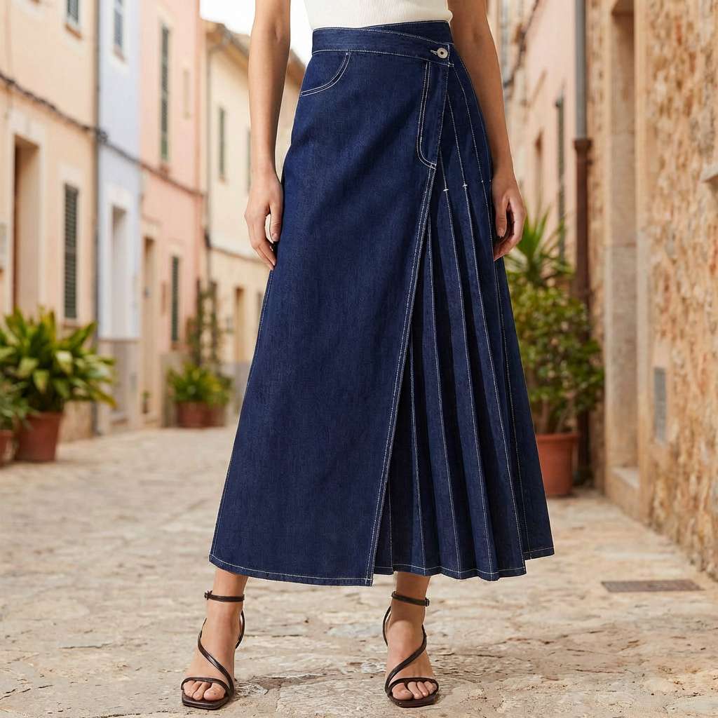 Jupe en denim femme taille haute avec fente frontale - Casual et estivale - Image 6