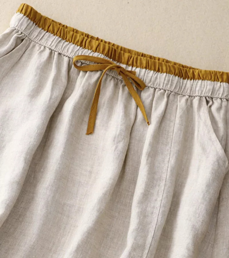 Jupe Femme Élégante Mi-Longue Taille Haute en Lin – Jupe A-Line d’Été - Image 7