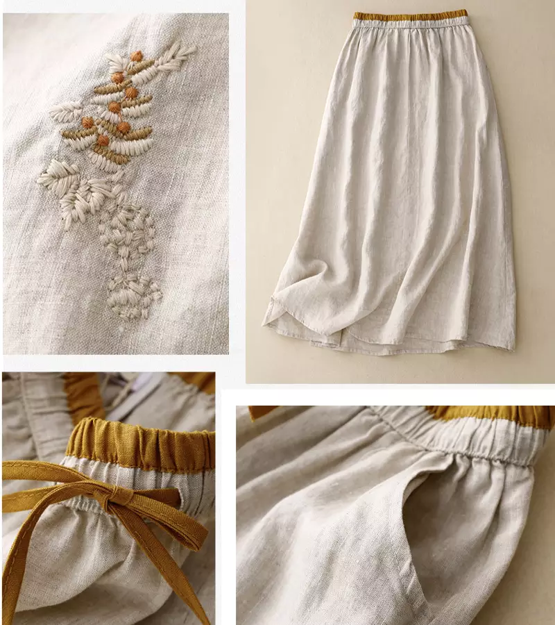 Jupe Femme Élégante Mi-Longue Taille Haute en Lin – Jupe A-Line d’Été - Image 9