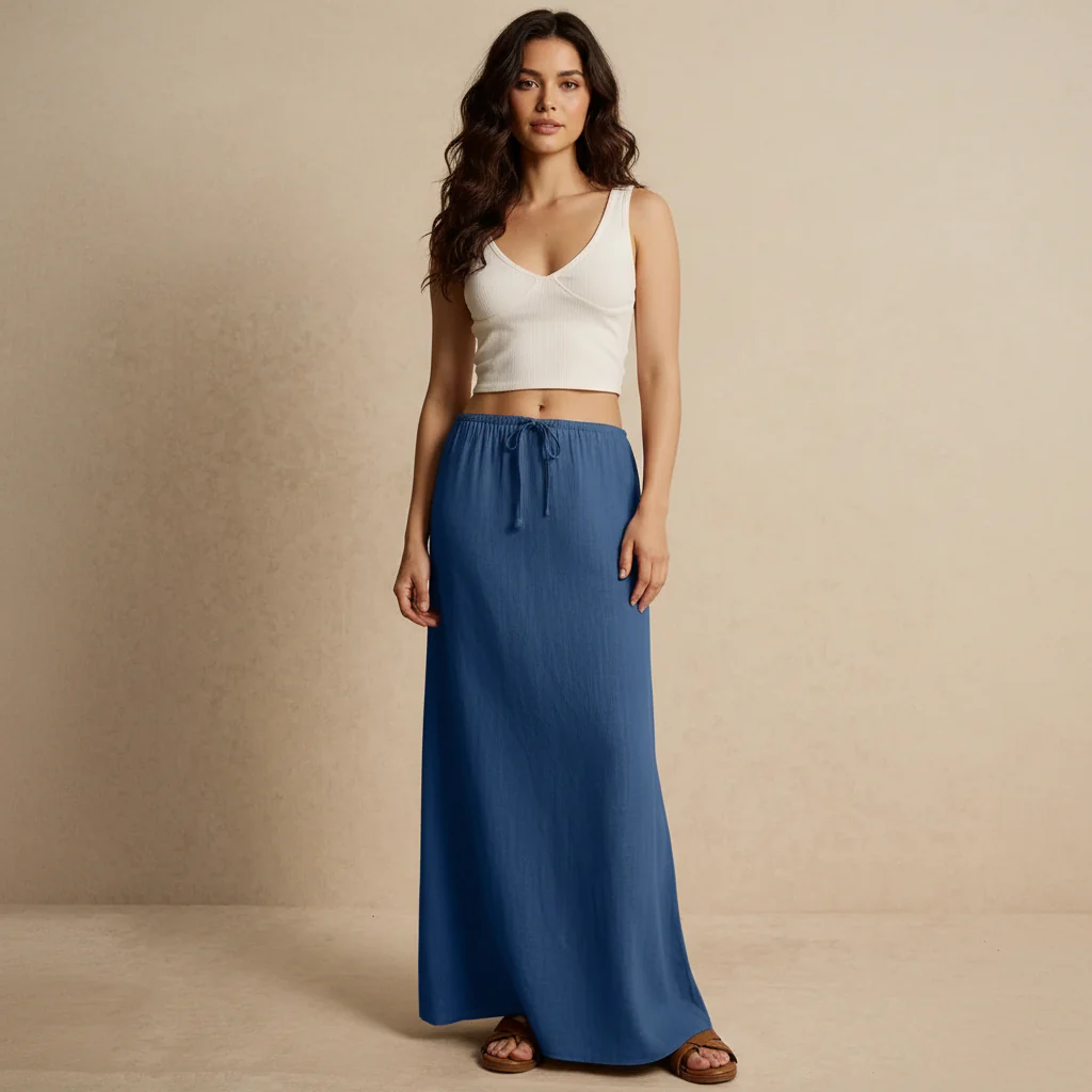 Jupe longue fluide pour femme – Style drapé Muse - Image 5
