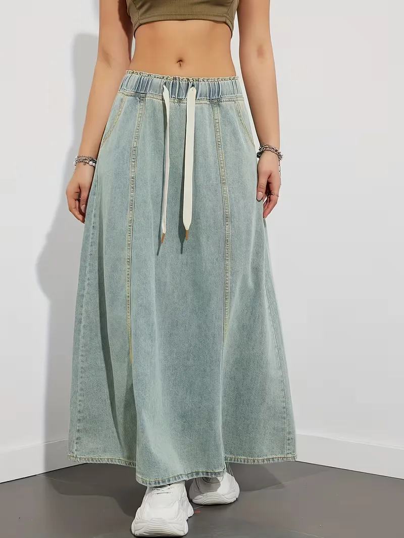 Jupe maxi en denim femme a taille elastique - Confortable et pratique - Image 7