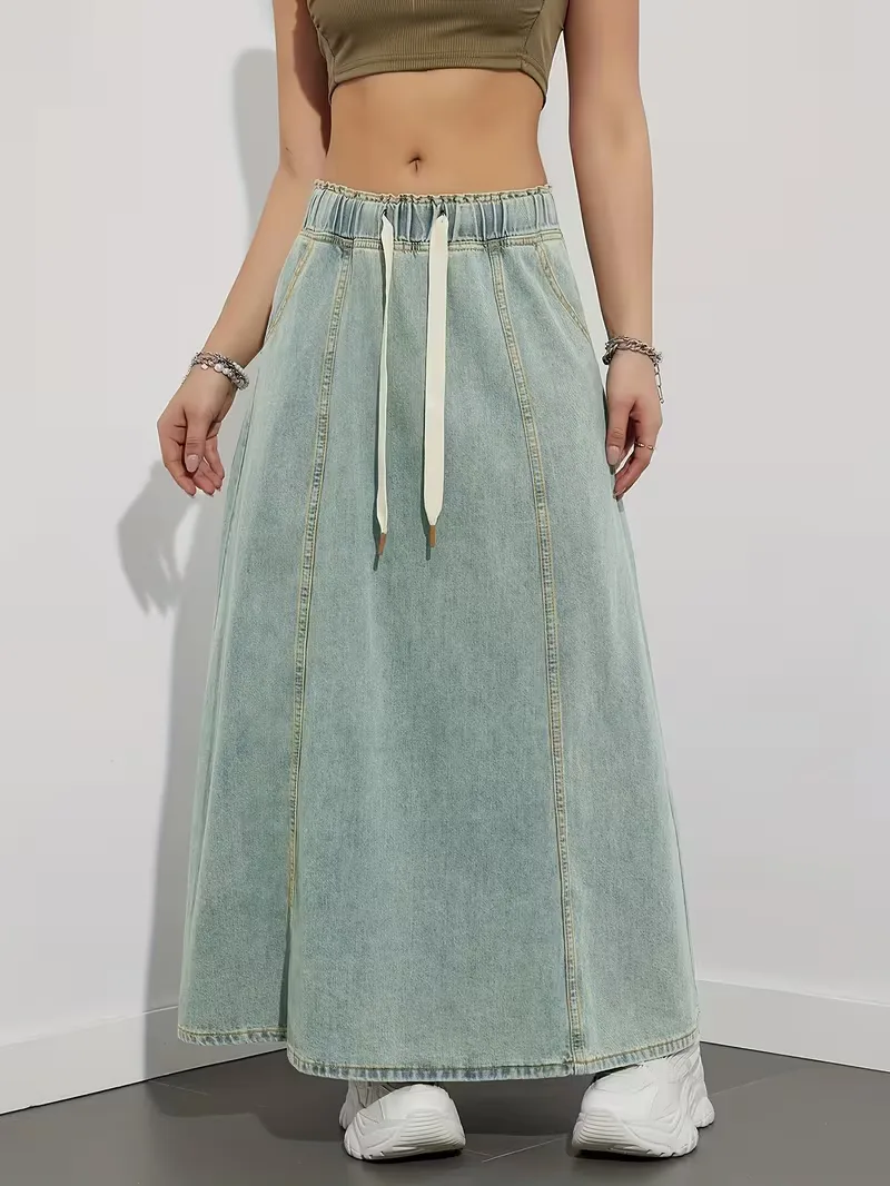 Jupe maxi en denim femme a taille elastique - Confortable et pratique - Image 9