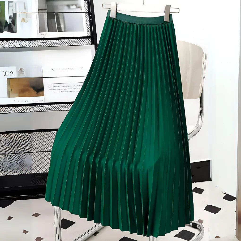 Jupe Mi-Longue Plissée en Satin Élégante pour Femme – Taille Haute Coupe Évasée - Image 4