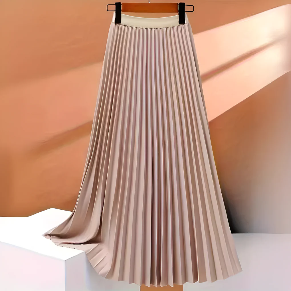 Jupe Mi-Longue Plissée en Satin Élégante pour Femme – Taille Haute Coupe Évasée - Image 5