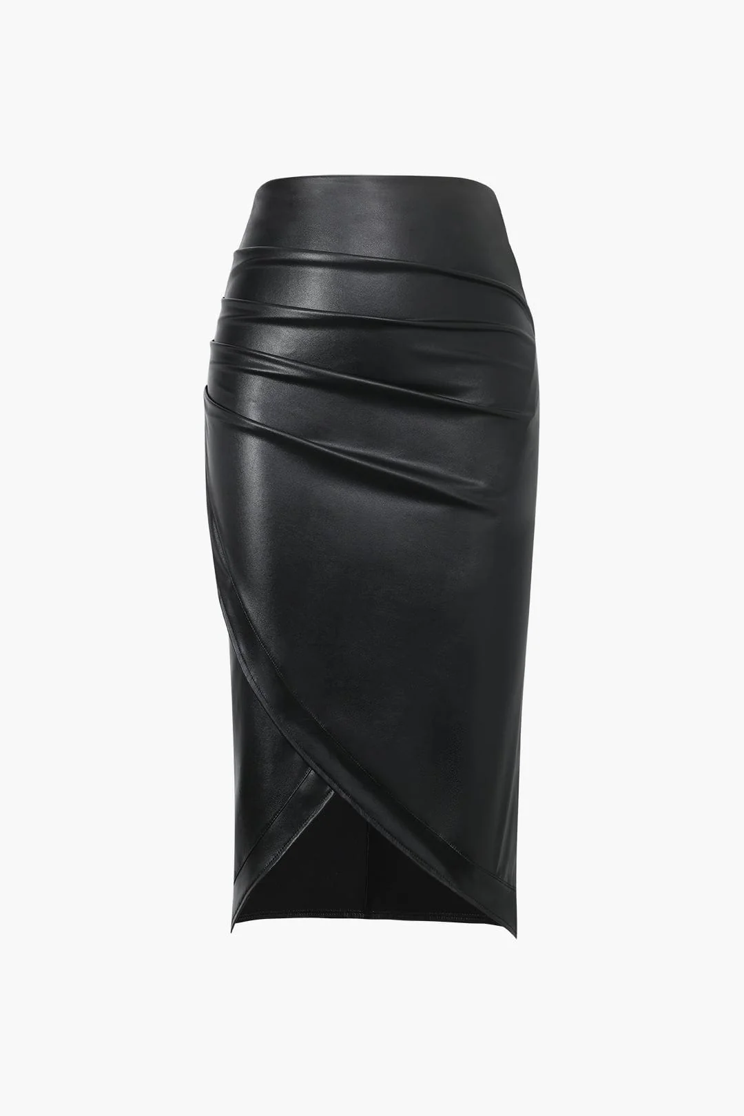 Jupe Midi en Faux Cuir pour Femme – Bodycon Élégant Asymétrique à Motif Tressé
