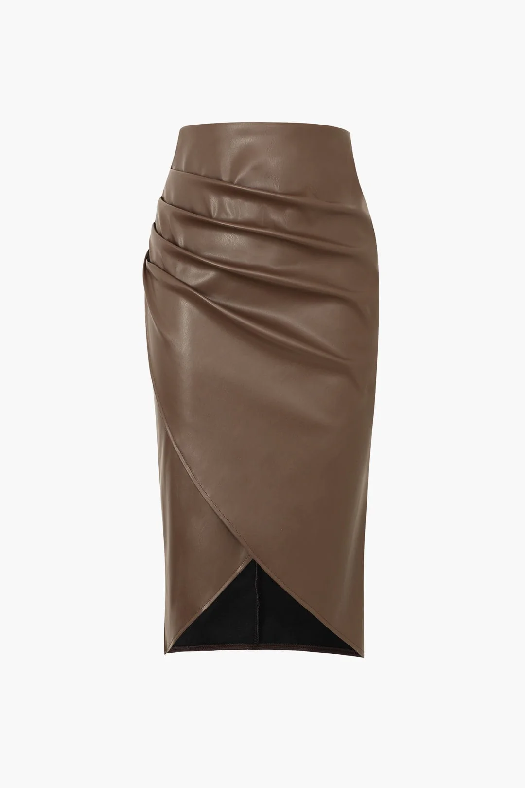Jupe Midi en Faux Cuir pour Femme – Bodycon Élégant Asymétrique à Motif Tressé - Image 3