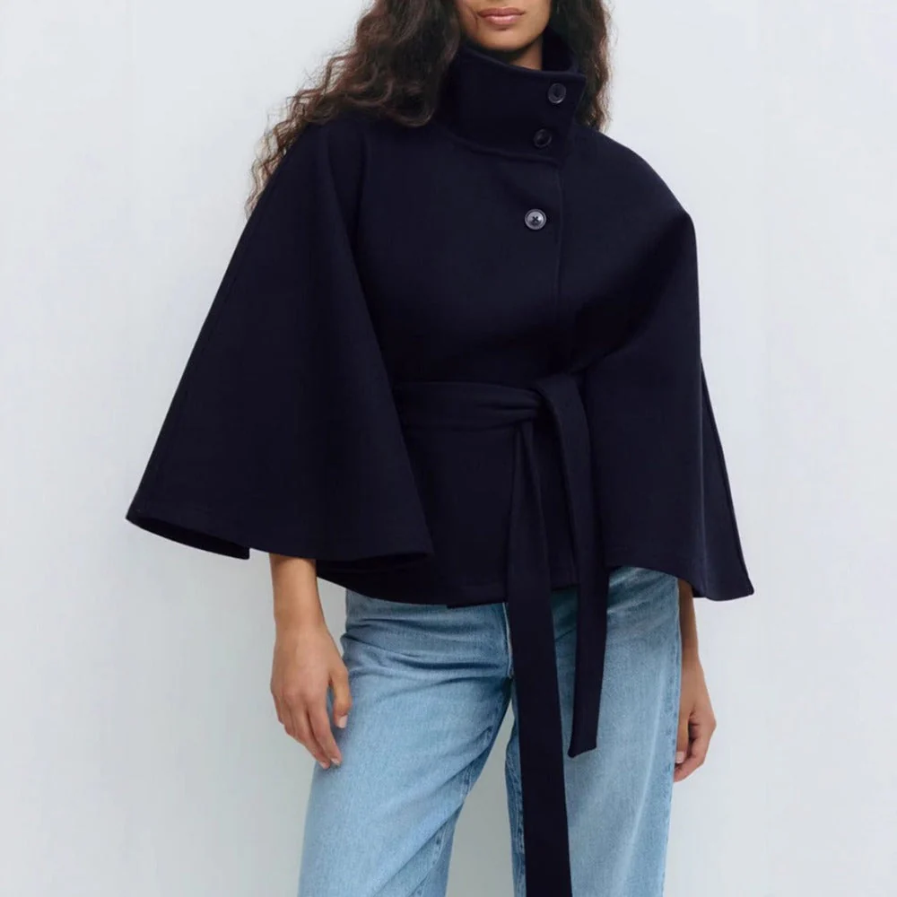 Manteau Cape à Col Haut pour Femme – Manteau d’Hiver Luxe et Élégant - Image 4