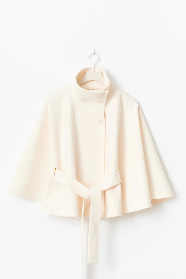 Manteau Cape Élégant à Col Montant pour Femme – Manteau Ceinturé Stylé