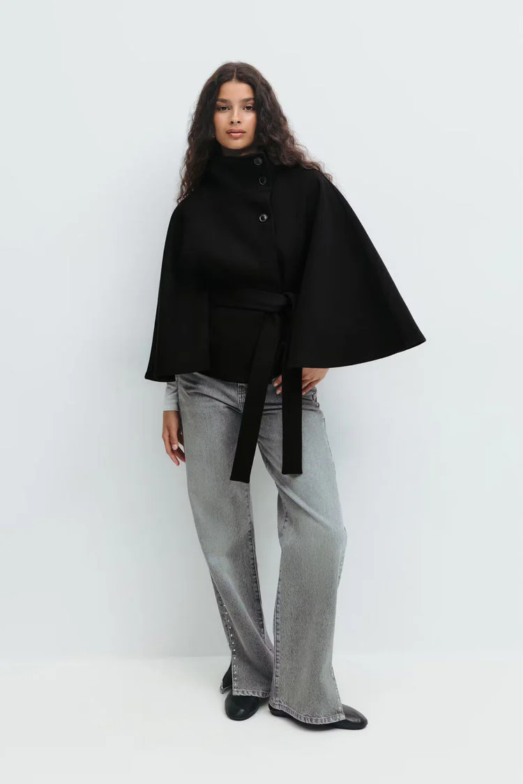 Manteau Cape Élégant à Col Montant pour Femme – Manteau Ceinturé Stylé - Image 10