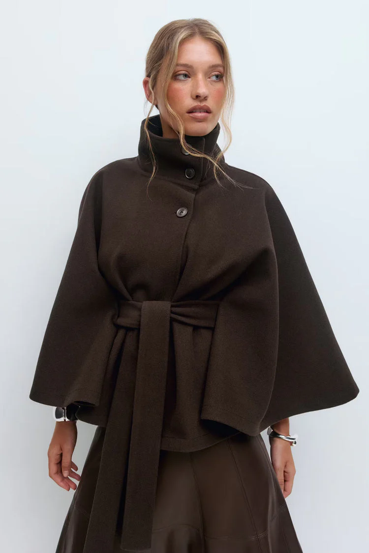 Manteau Cape Élégant à Col Montant pour Femme – Manteau Ceinturé Stylé - Image 12