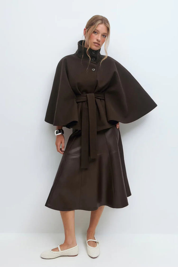 Manteau Cape Élégant à Col Montant pour Femme – Manteau Ceinturé Stylé - Image 13