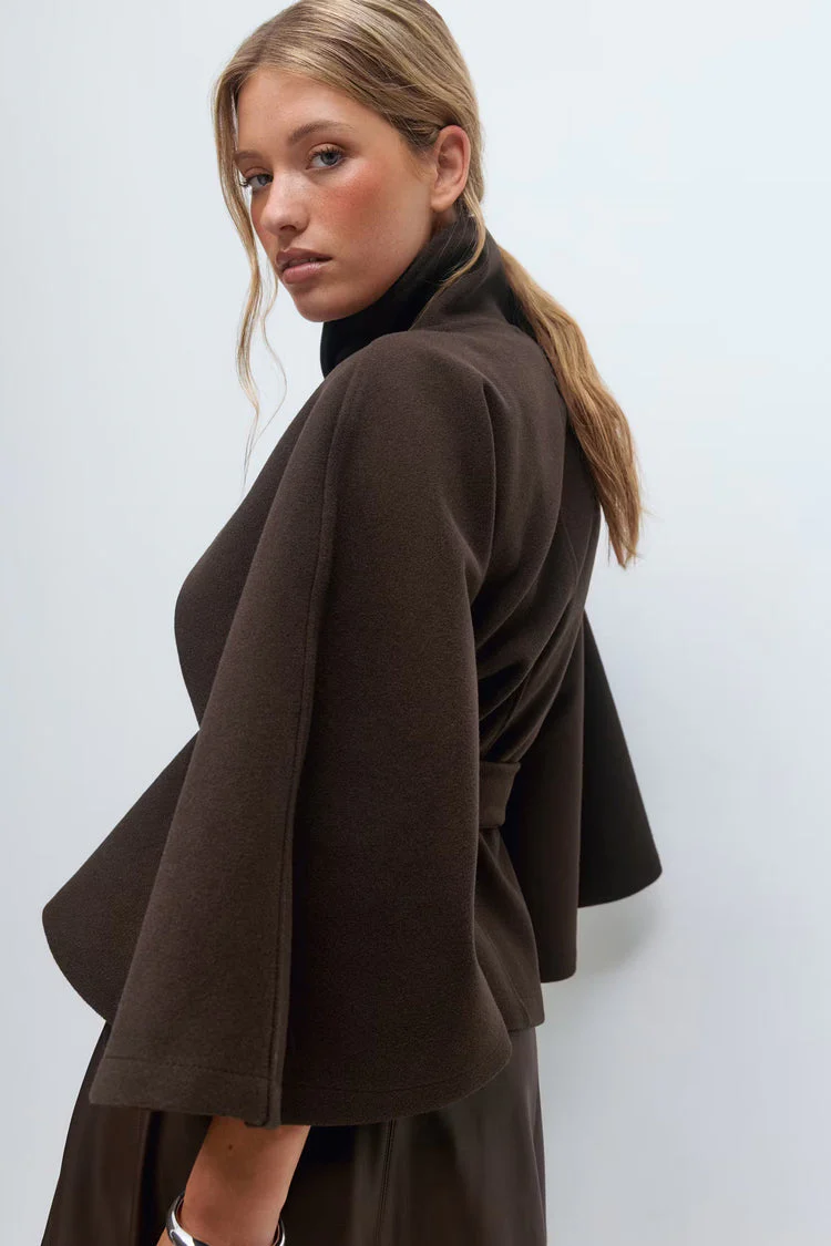 Manteau Cape Élégant à Col Montant pour Femme – Manteau Ceinturé Stylé - Image 14