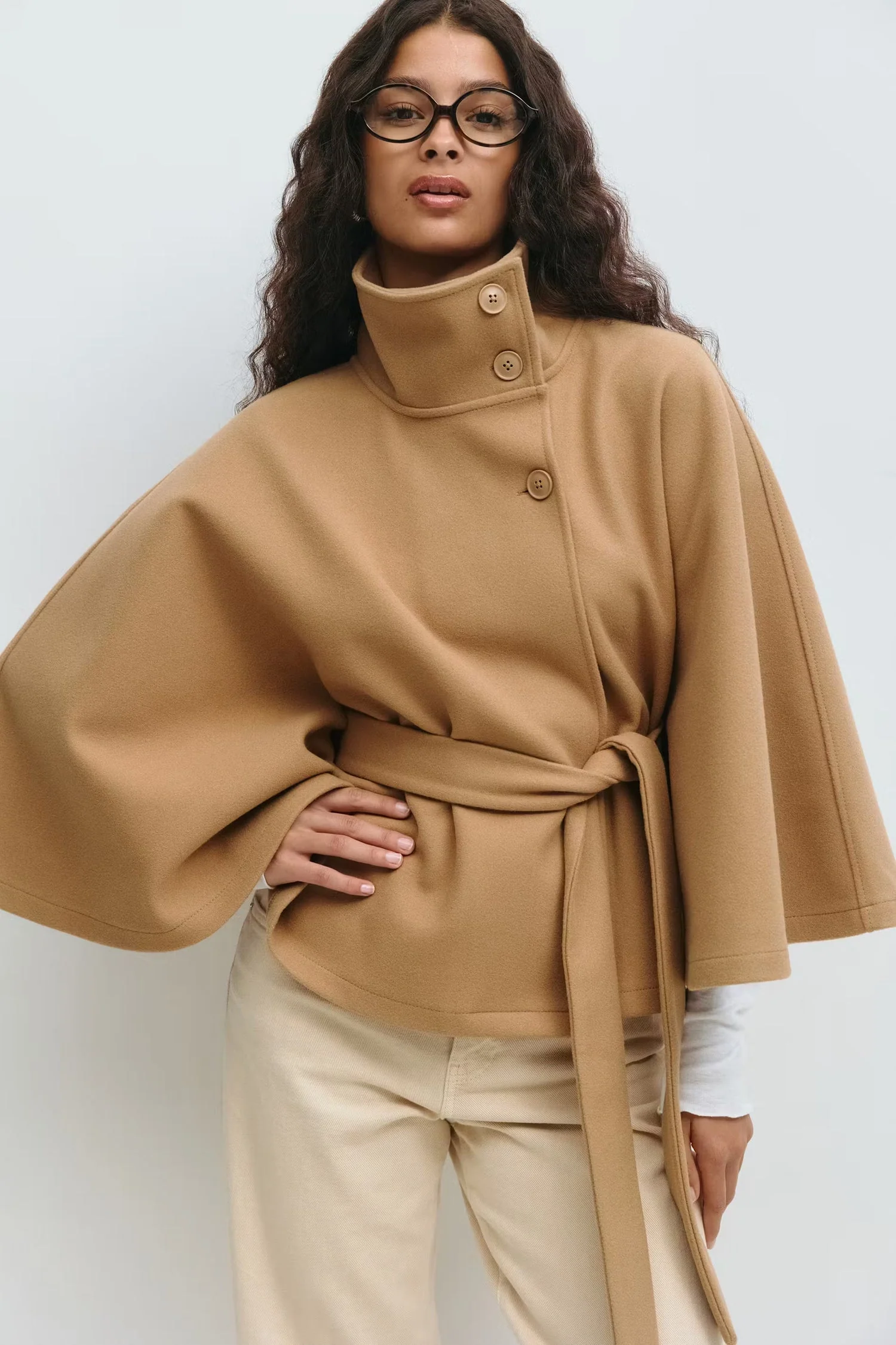 Manteau Cape Élégant à Col Montant pour Femme – Manteau Ceinturé Stylé - Image 15