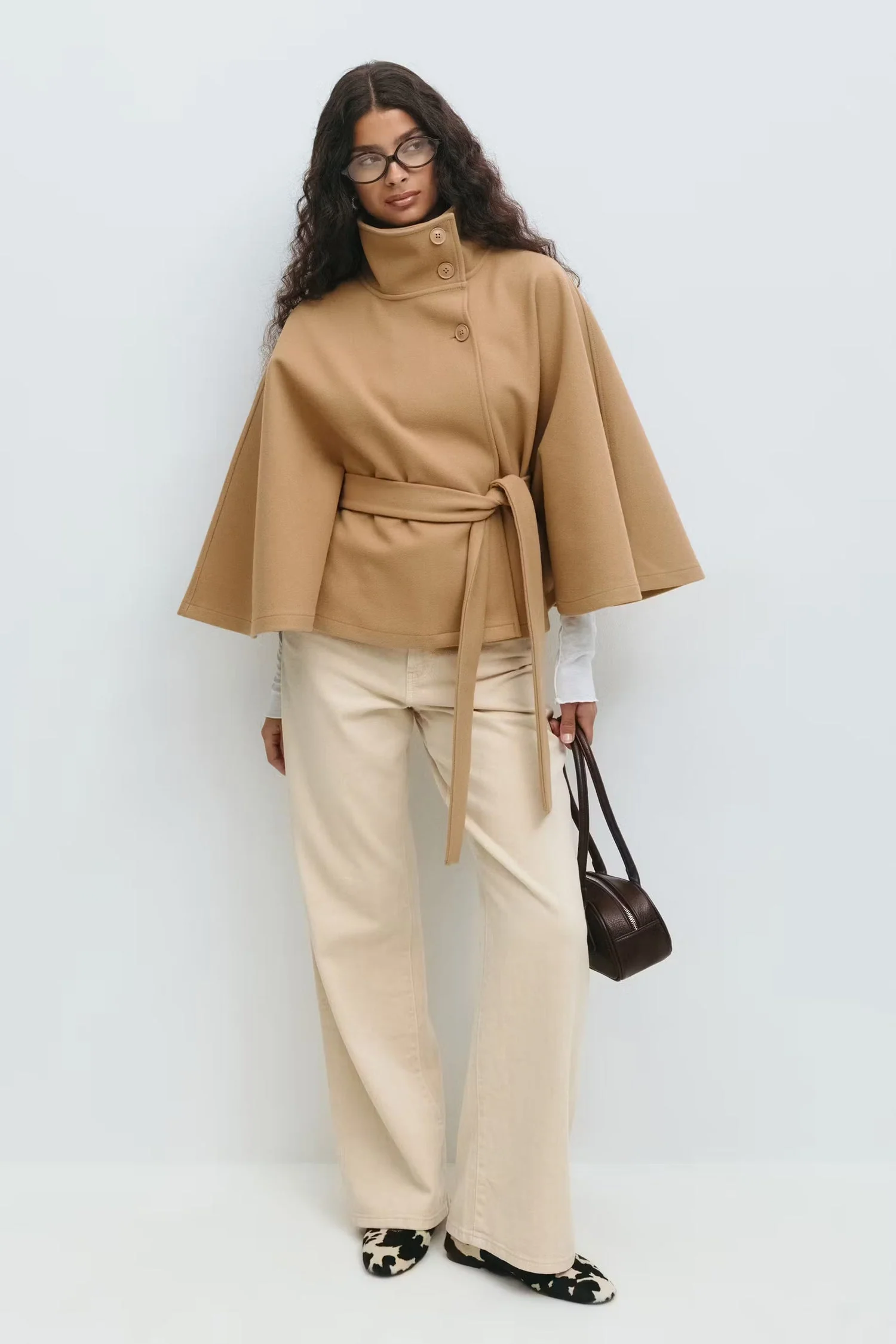 Manteau Cape Élégant à Col Montant pour Femme – Manteau Ceinturé Stylé - Image 16