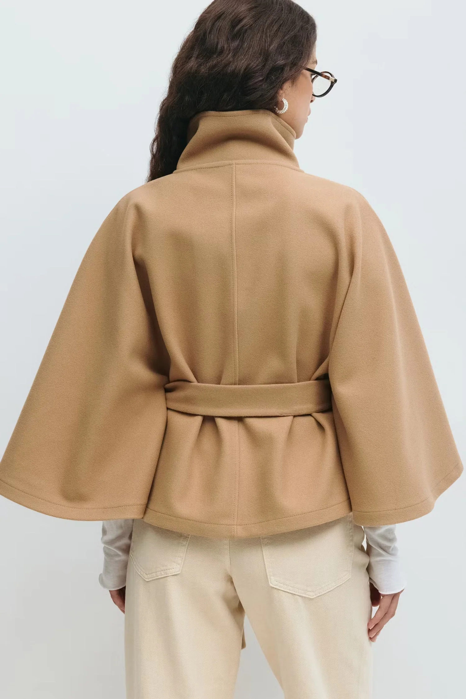 Manteau Cape Élégant à Col Montant pour Femme – Manteau Ceinturé Stylé - Image 17