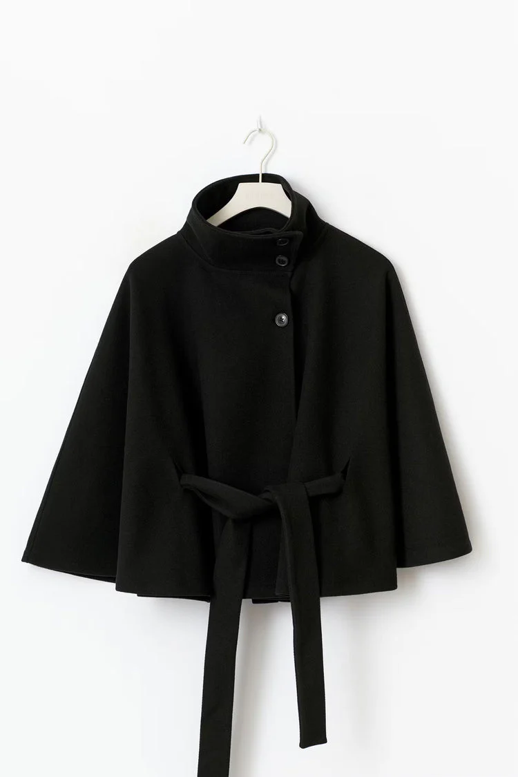 Manteau Cape Élégant à Col Montant pour Femme – Manteau Ceinturé Stylé - Image 2