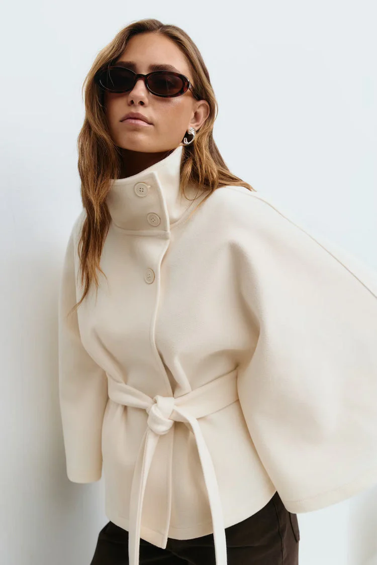 Manteau Cape Élégant à Col Montant pour Femme – Manteau Ceinturé Stylé - Image 6