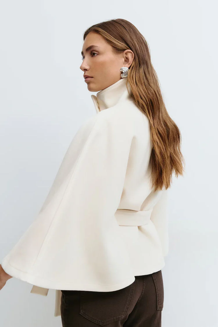 Manteau Cape Élégant à Col Montant pour Femme – Manteau Ceinturé Stylé - Image 8