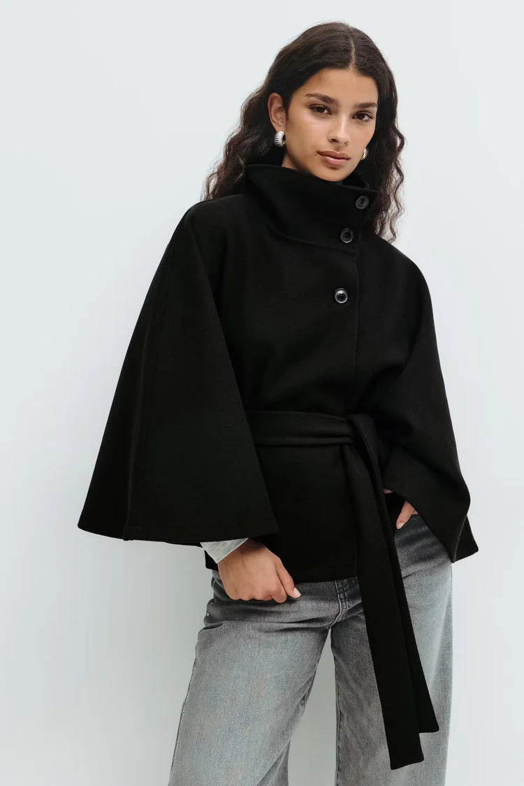 Manteau Cape Élégant à Col Montant pour Femme – Manteau Ceinturé Stylé - Image 9