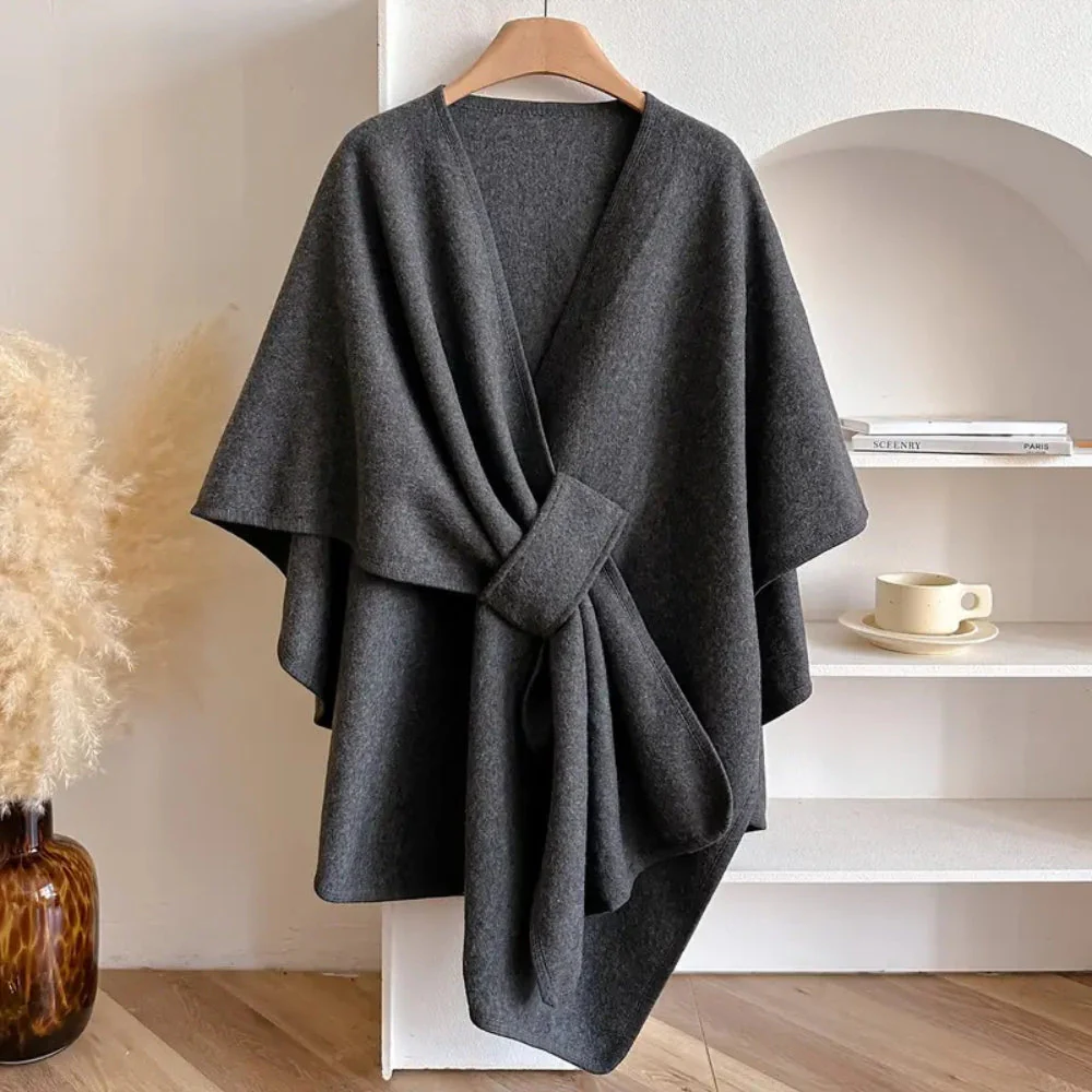 Manteau Cape Femme Élégant Poncho Hiver Coupe-Vent – Veste Chaude Surdimensionnée à Manches Longues Style Châle Doux et Chic pour Temps Froid - Image 6