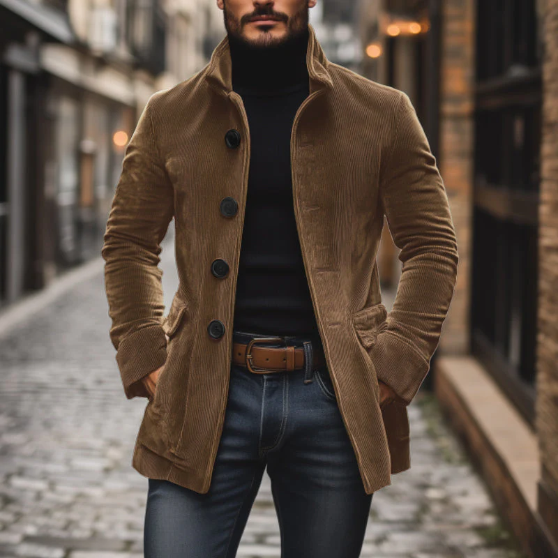 Manteau court ajusté en velours côtelé à col montant pour homme - Image 10