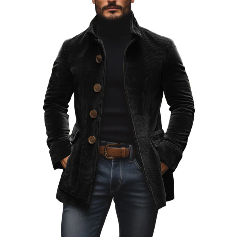 Manteau court ajusté en velours côtelé à col montant pour homme - Image 11