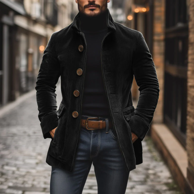 Manteau court ajusté en velours côtelé à col montant pour homme - Image 12