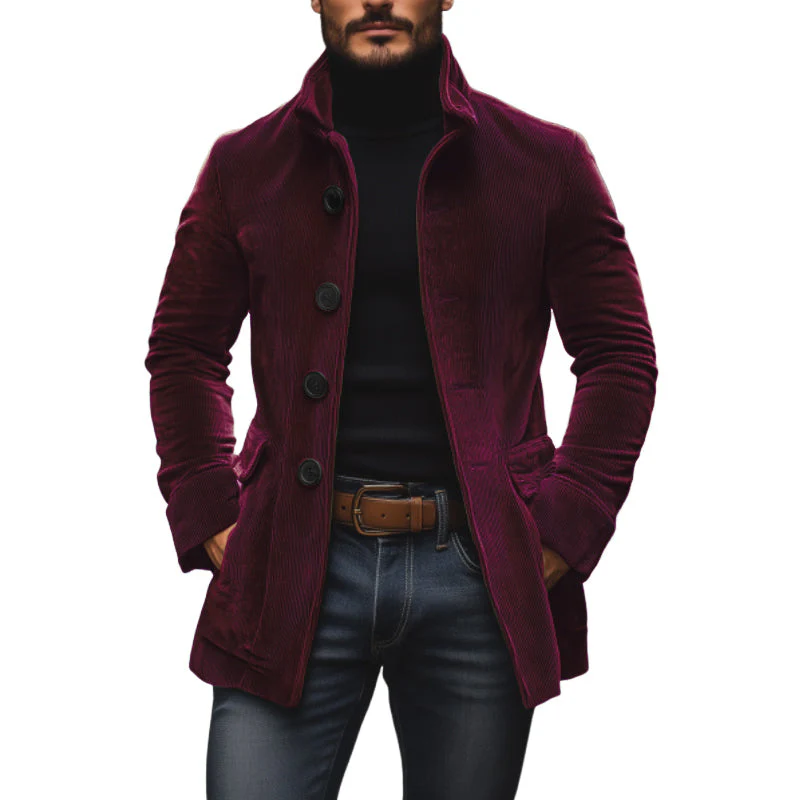 Manteau court ajusté en velours côtelé à col montant pour homme - Image 13