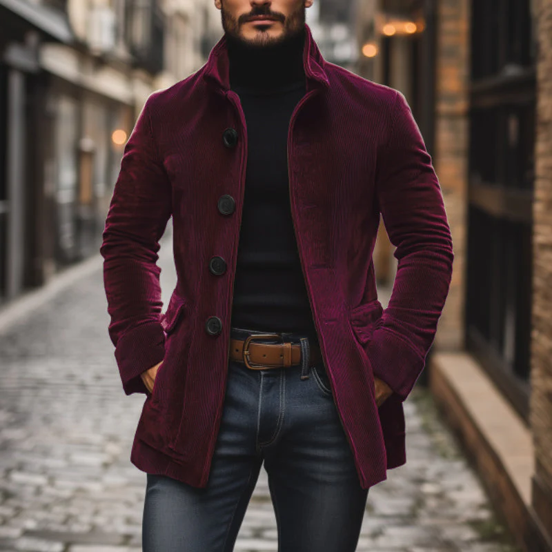 Manteau court ajusté en velours côtelé à col montant pour homme - Image 14