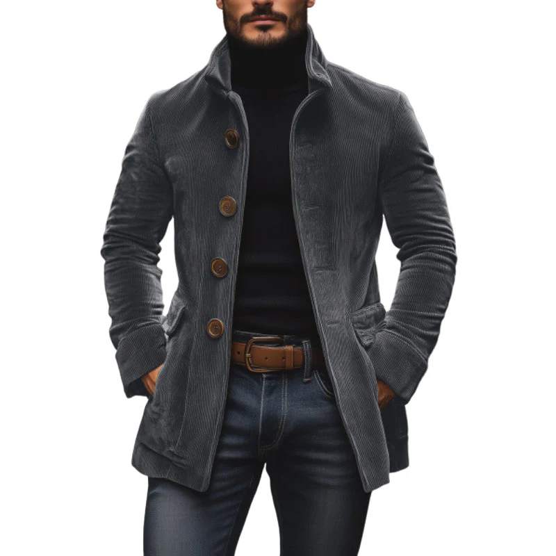Manteau court ajusté en velours côtelé à col montant pour homme - Image 7