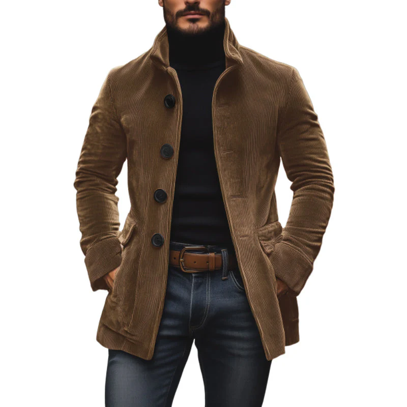 Manteau court ajusté en velours côtelé à col montant pour homme - Image 9