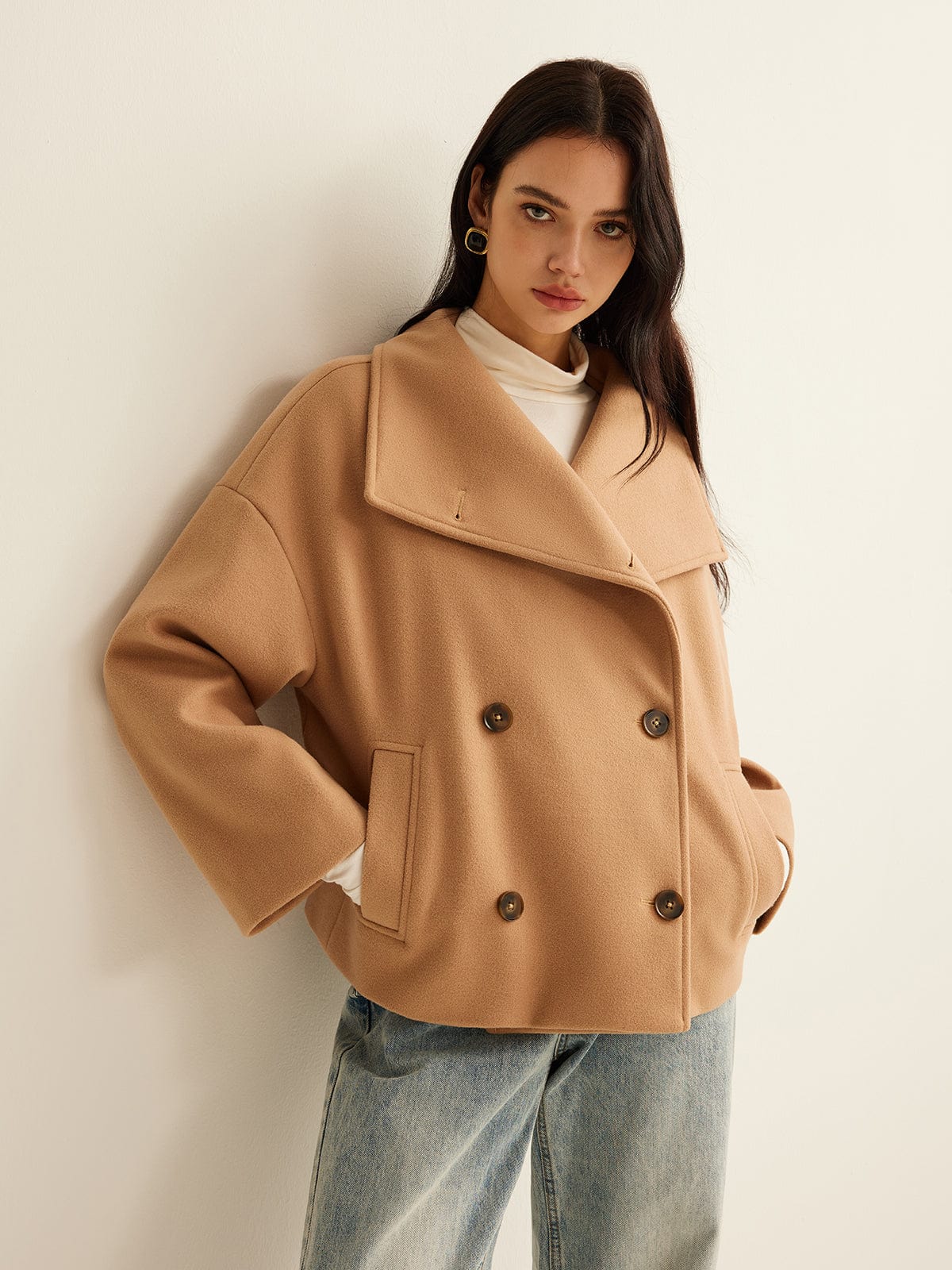 Manteau court oversize pour femme – Vêtements d'extérieur élégants et stylés à revers - Image 4