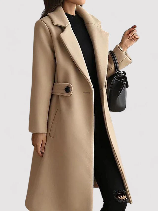 Manteau d’Hiver Élégant en Laine avec Boucle Fine et Revers – Parfait pour l’Hiver - Image 3