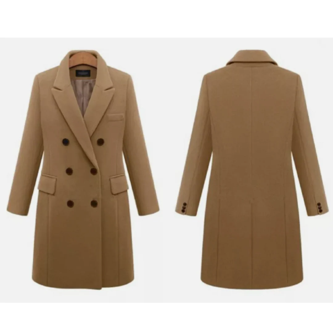 Manteau d’Hiver Long en Mélange de Laine pour Femme – Vêtement d’Extérieur Chaud à Boutonnage Double - Image 2