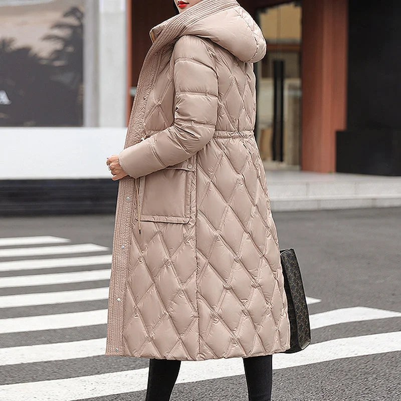 Manteau d’hiver matelassé long en A pour femme – Doudoune confortable zippée - Image 3
