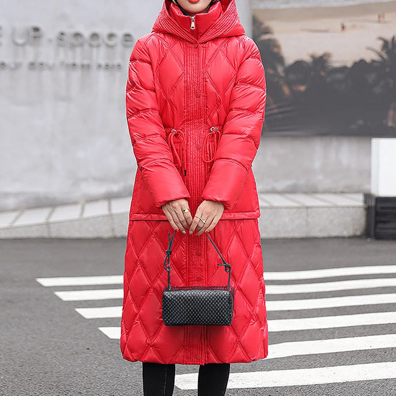 Manteau d’hiver matelassé long en A pour femme – Doudoune confortable zippée - Image 4