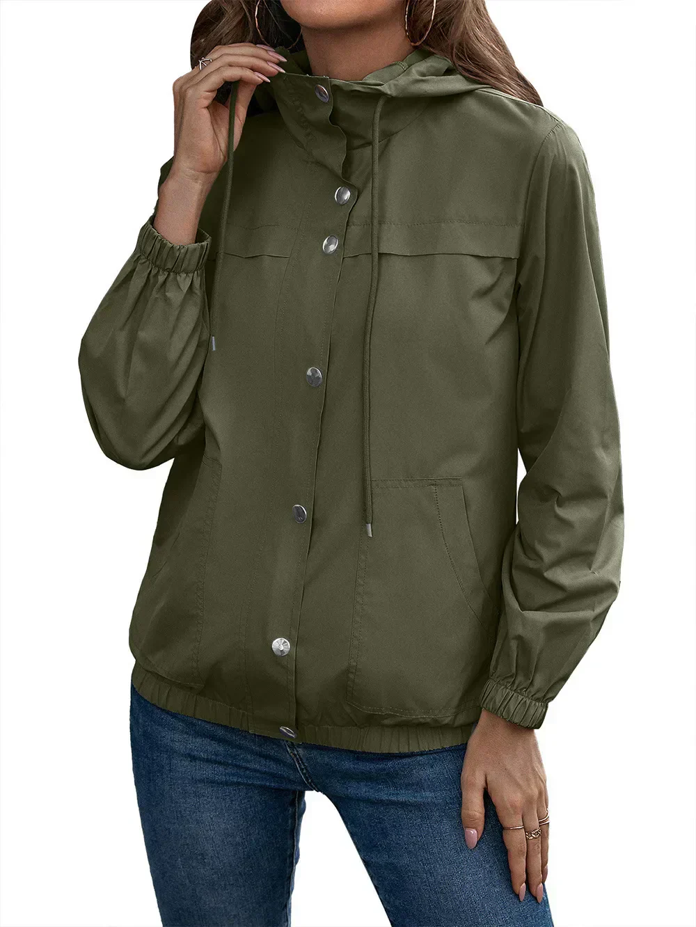 Manteau Décontracté pour Femme avec Capuche et Boutons - Image 2