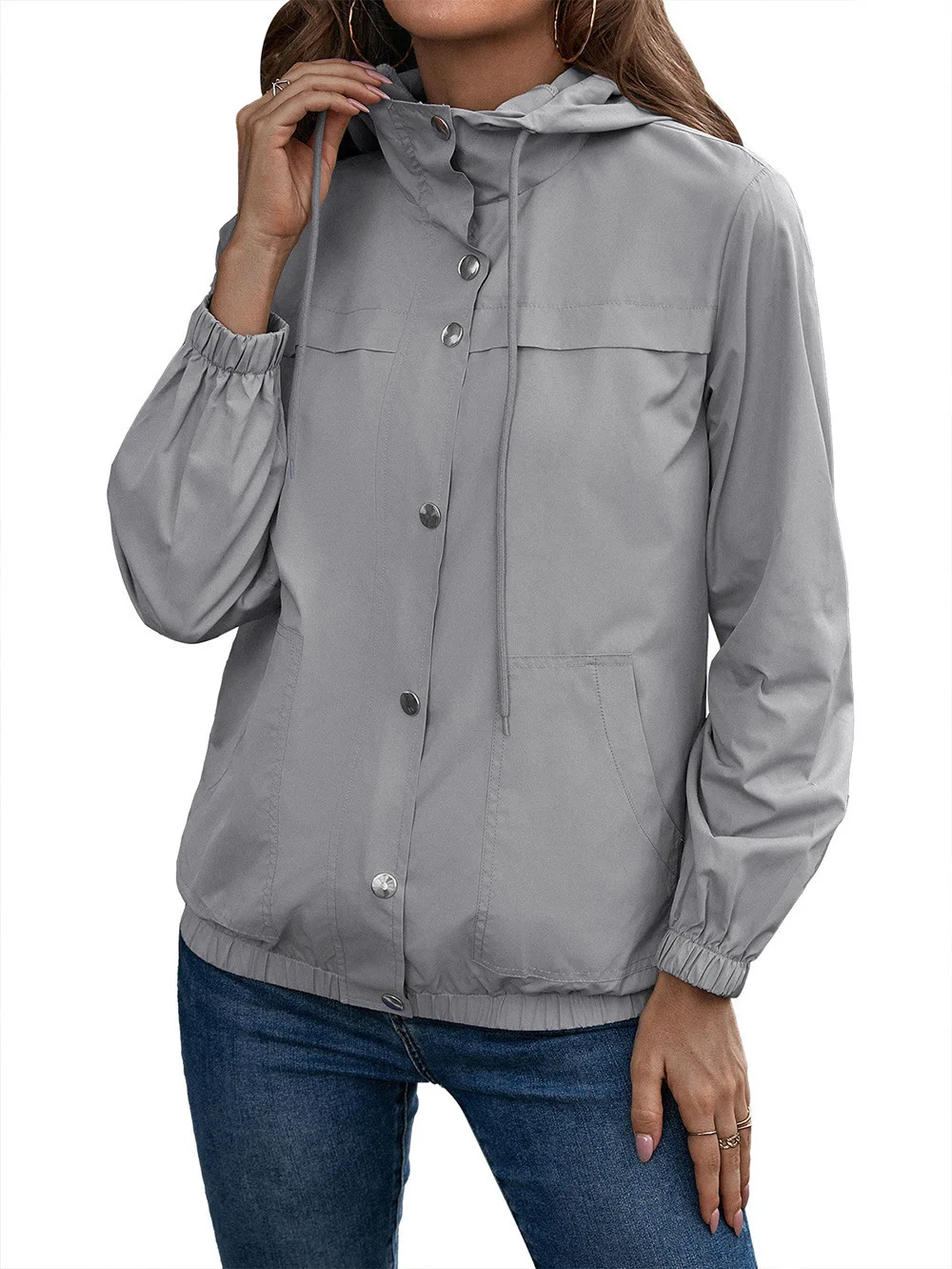 Manteau Décontracté pour Femme avec Capuche et Boutons - Image 3