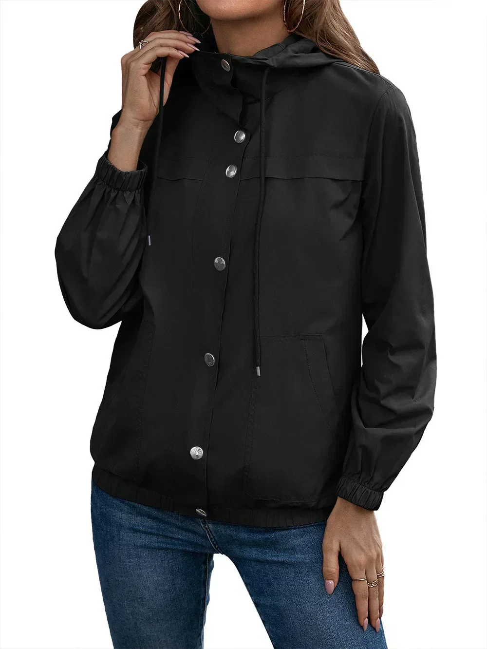 Manteau Décontracté pour Femme avec Capuche et Boutons - Image 4