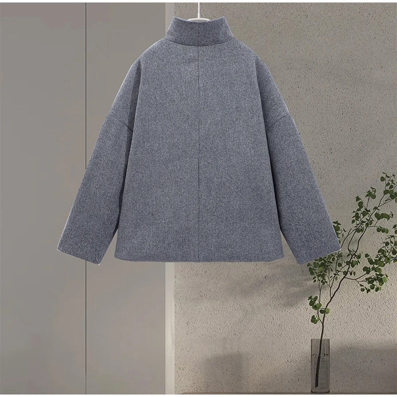 Manteau élégant femmes mélange de laine avec boutons – Vêtement d'hiver à col montant - Image 10