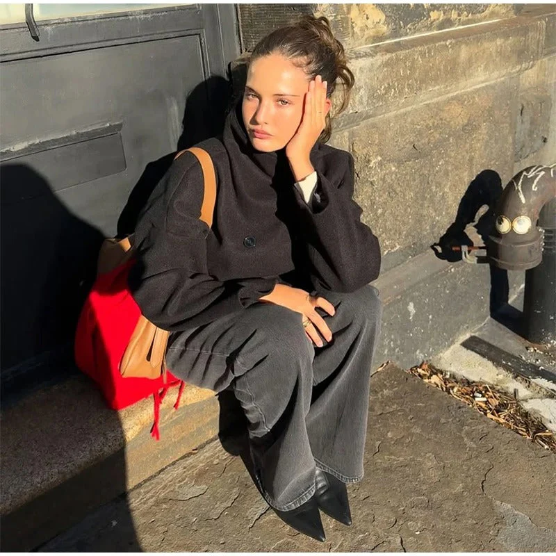 Manteau élégant femmes mélange de laine avec boutons – Vêtement d'hiver à col montant - Image 3