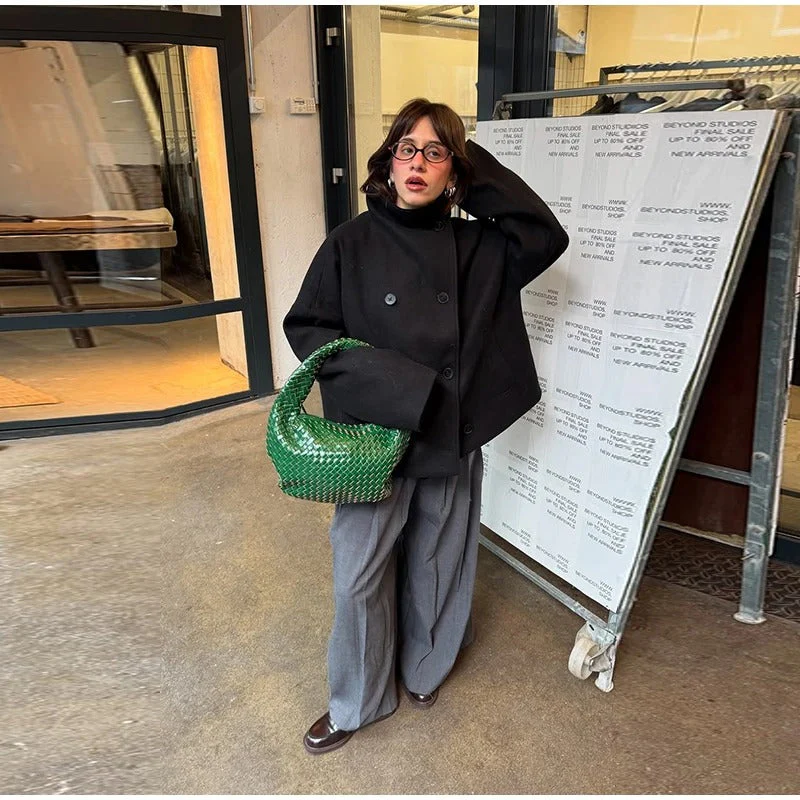 Manteau élégant femmes mélange de laine avec boutons – Vêtement d'hiver à col montant - Image 4