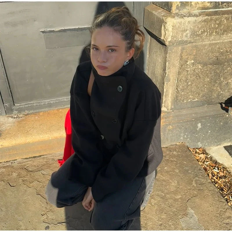 Manteau élégant femmes mélange de laine avec boutons – Vêtement d'hiver à col montant - Image 5