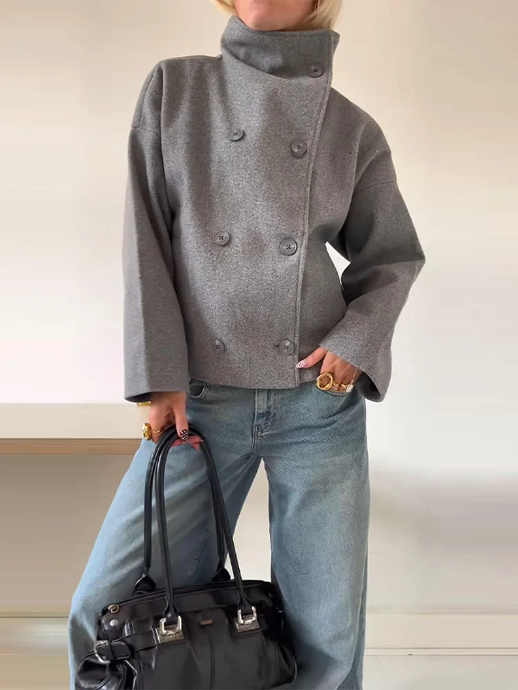 Manteau élégant femmes mélange de laine avec boutons – Vêtement d'hiver à col montant - Image 6