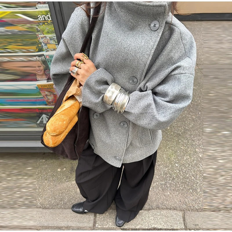 Manteau élégant femmes mélange de laine avec boutons – Vêtement d'hiver à col montant - Image 8