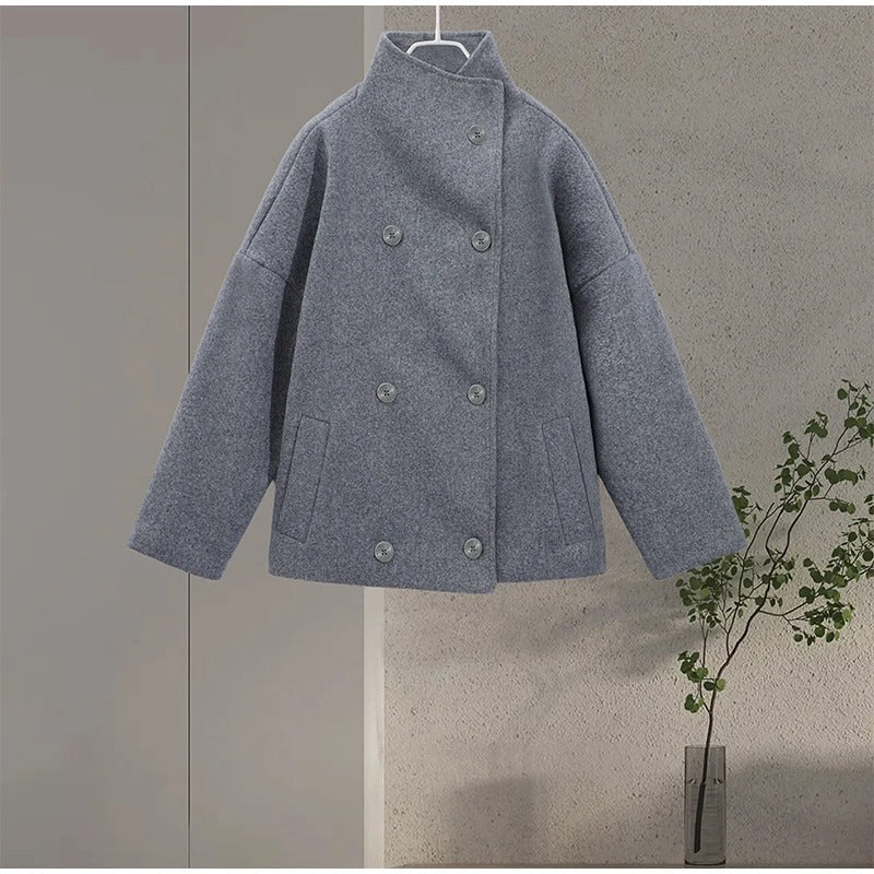 Manteau élégant femmes mélange de laine avec boutons – Vêtement d'hiver à col montant - Image 9