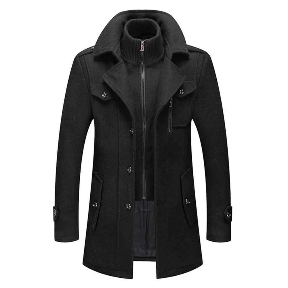 Manteau en Laine Double Couche Premium pour Homme – Pardessus Épais à Boutonnage Simple