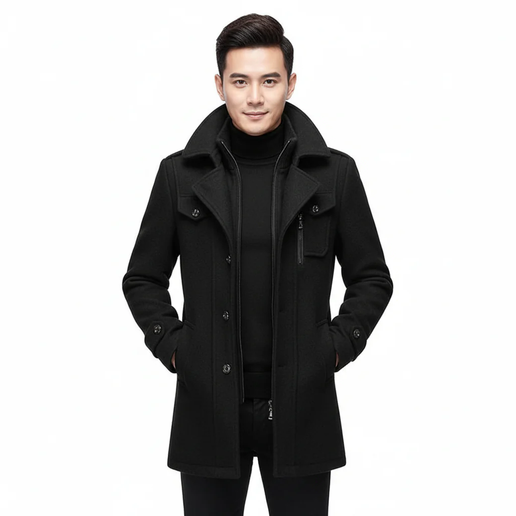 Manteau en Laine Double Couche Premium pour Homme – Pardessus Épais à Boutonnage Simple - Image 2