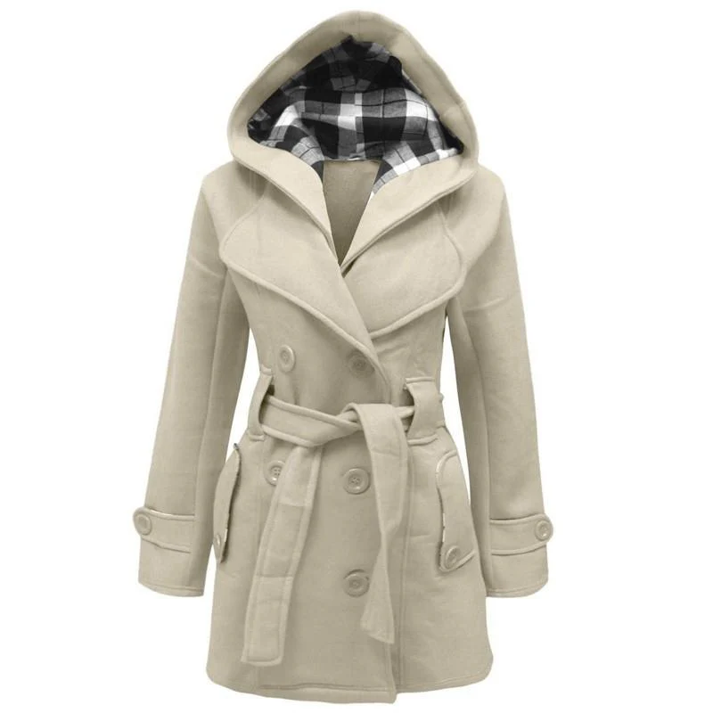 Manteau en laine luxueux à capuche pour femme – Manteau d’hiver ceinturé - Image 2