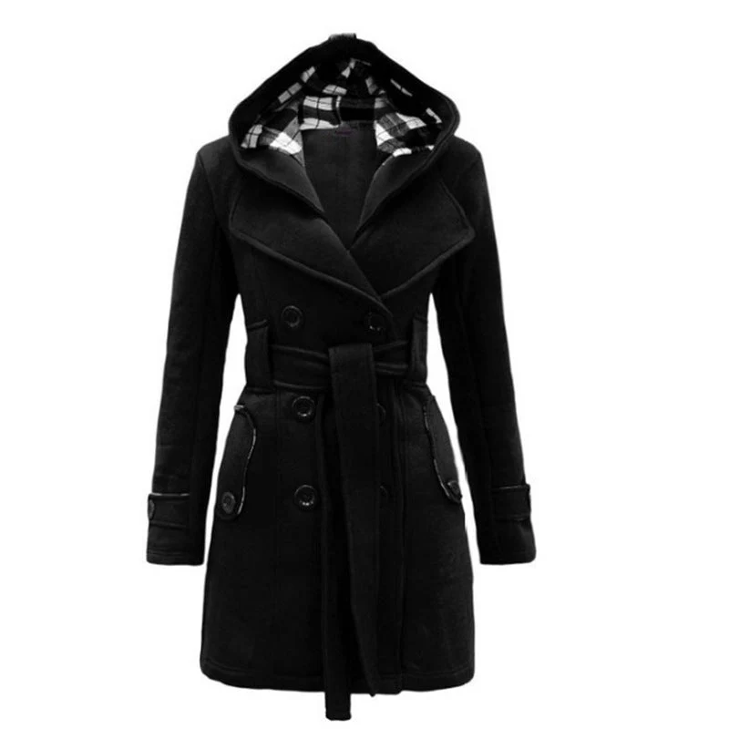 Manteau en laine luxueux à capuche pour femme – Manteau d’hiver ceinturé - Image 3